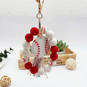 Sporty Chic Baseball Silicone Beaded Wrist Keychain with Tassel, Perfect Gift
